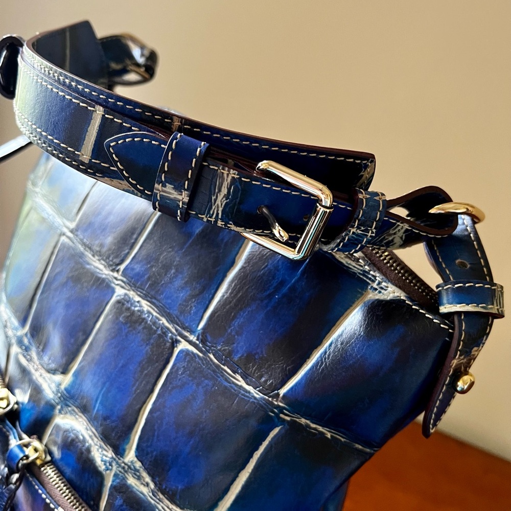 Genuine Leather Croc Embossed Cobolt Blue Bucket/Hobo/Shoulder Large bag. - Picture 9 of 12